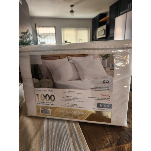 Highland Park 1000 Thread Count 6-piece Set in Bright White Size King Sheet - Picture 6 of 9